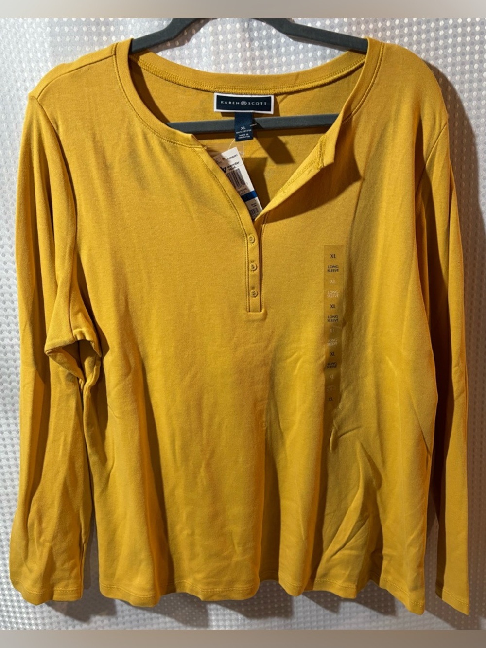 NWT Karen Scott XL Mustard Long-Sleeve Henley Top